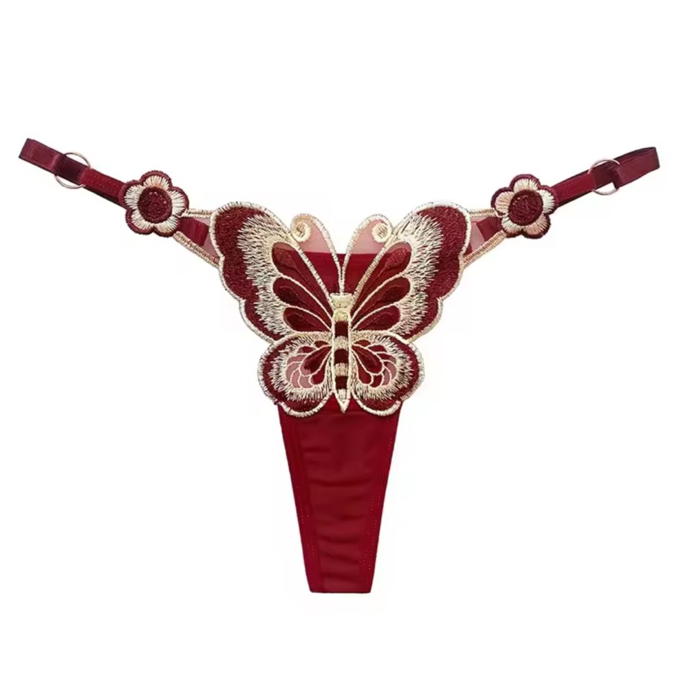 Sexy Red and Gold Butterfly Embroidered Thong